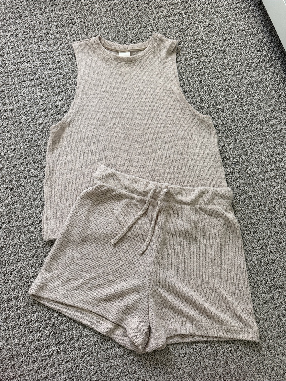 H&M Neutral Ribbed Tank & Drawstring Short Set - Beige
